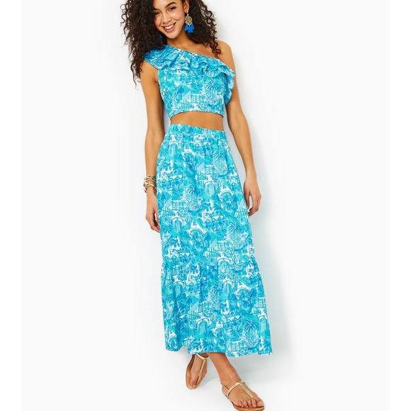 Lilly Pulitzer Dresses & Skirts - EUC Lilly Pulitzer Kasida Ruffle Amalfi Blue Skirt Set